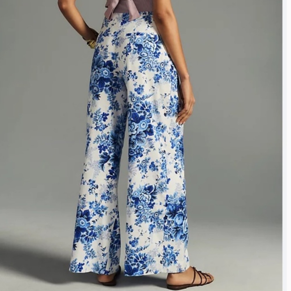 NEW! Maeve Anthropologie blue and white floral wide leg pants